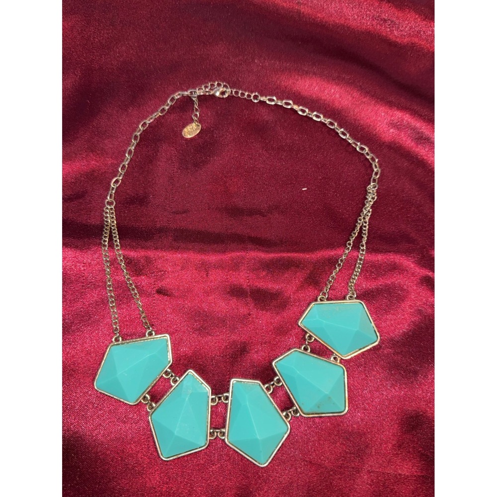 Etc. by M. Haskell Turquoise Geometric Statement Necklace Gold Tone Bib Jewelry